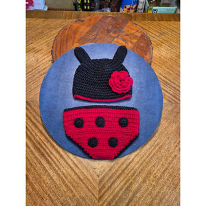 Lady Bug Hand Crocheted Hat & Diaper Cover 2 Piece Set #747g sz.6/9months.